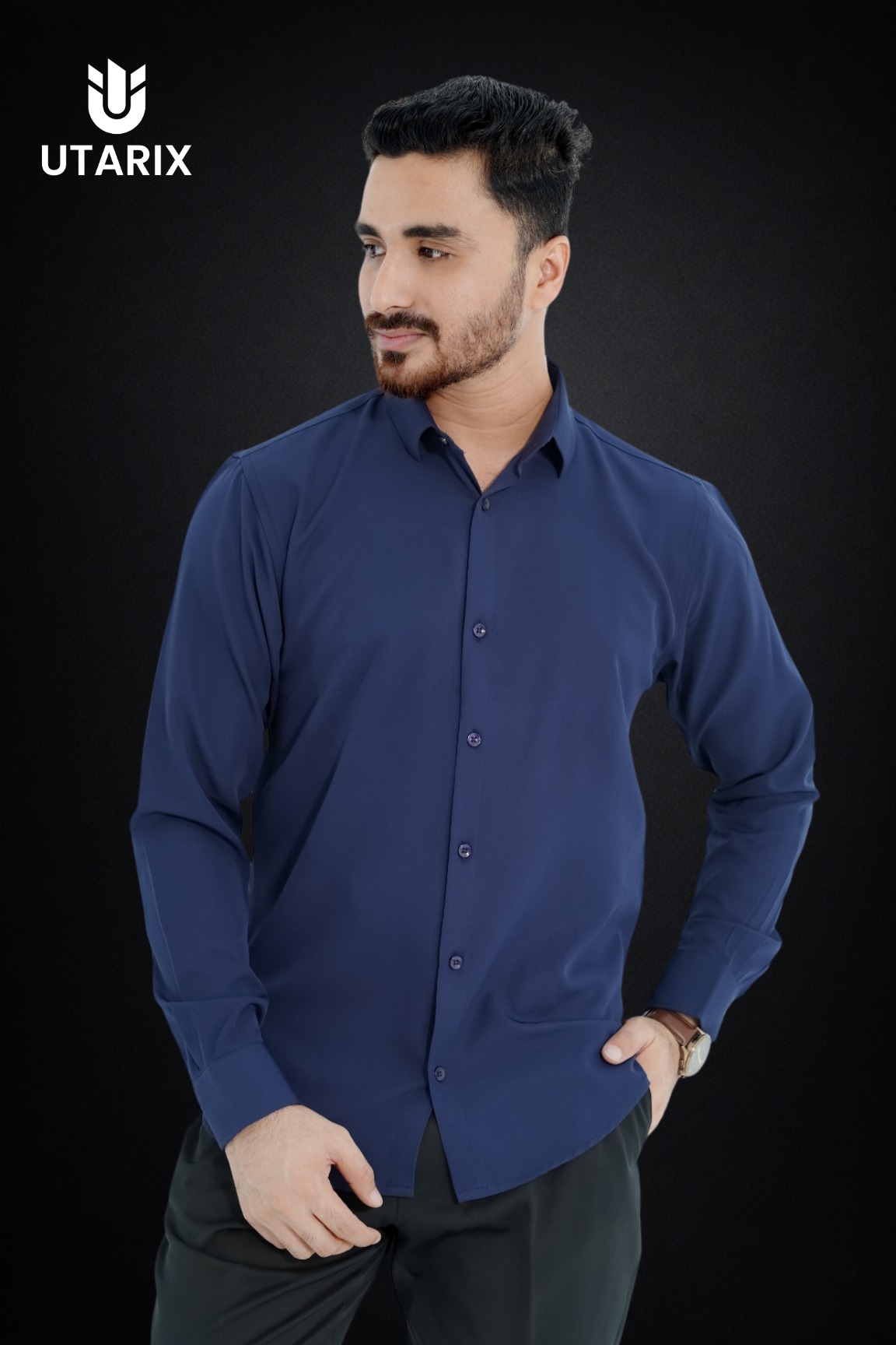 Micro-Spandex Fabric Formal Shirt-Navy