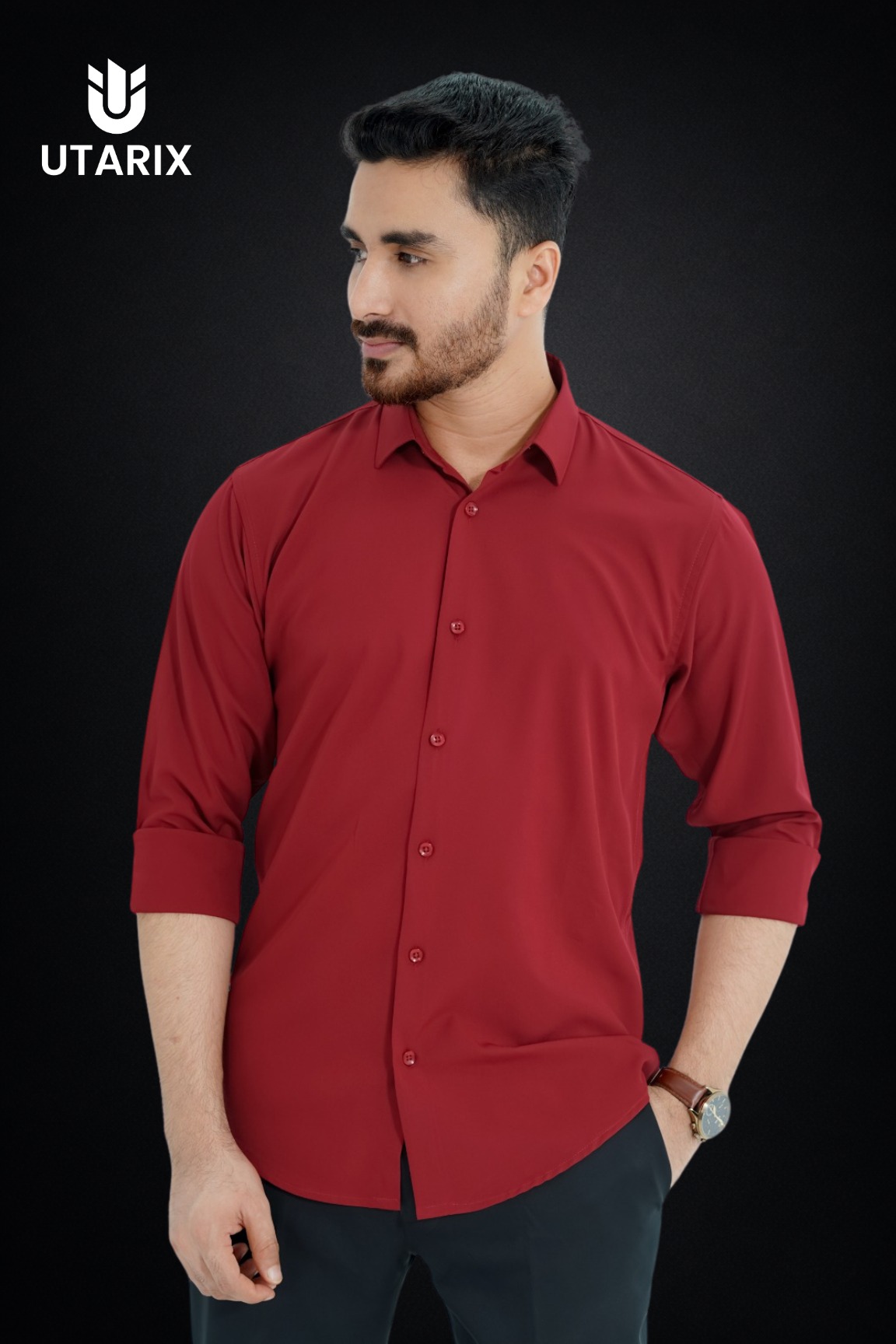 Micro-Spandex Fabric Formal Shirt-Marron