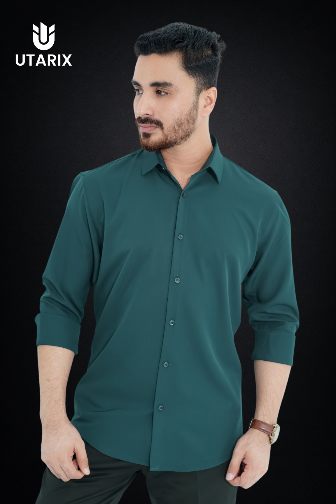 Micro-Spandex Fabric Formal Shirt-Green