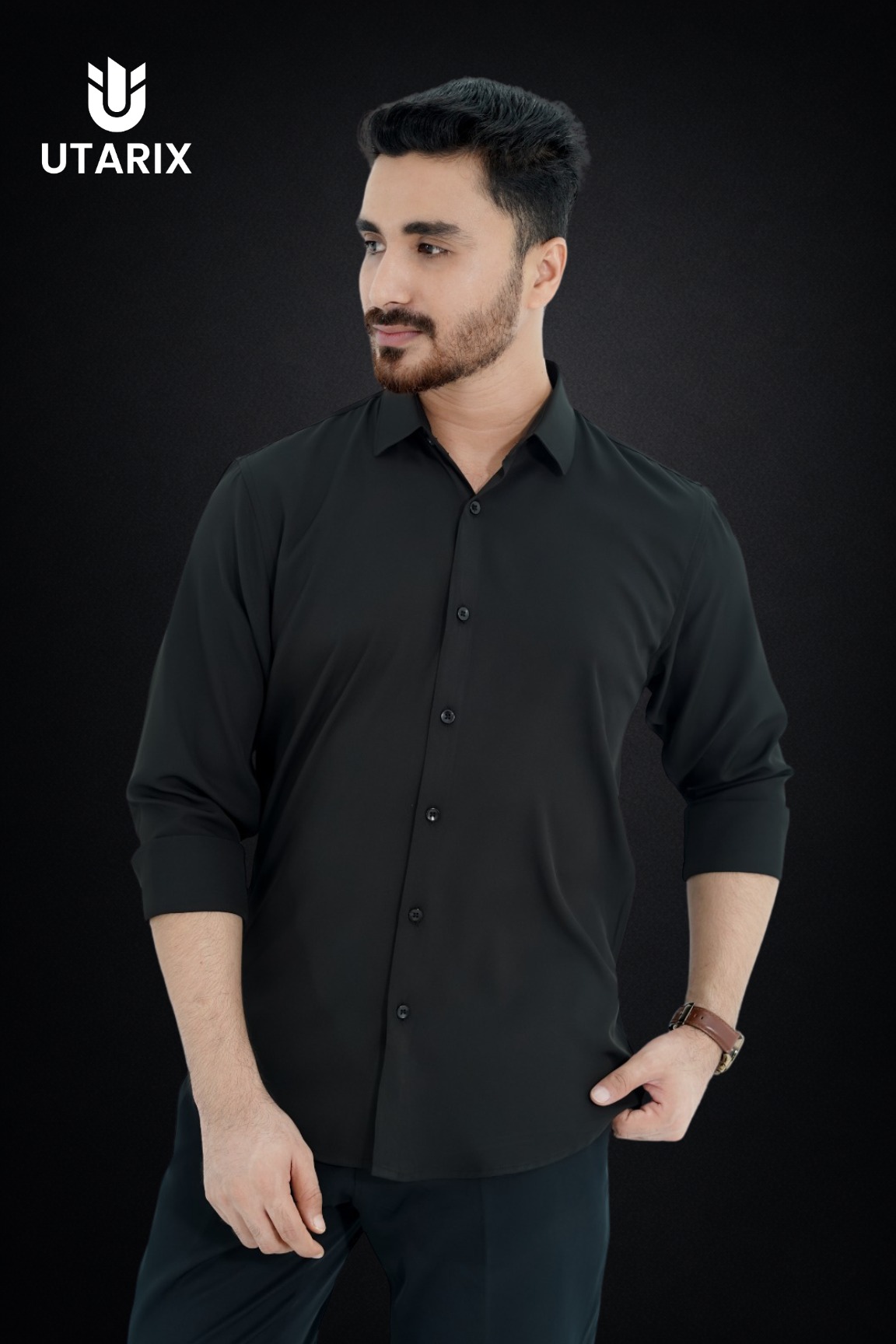 Micro-Spandex Fabric Formal Shirt-Black