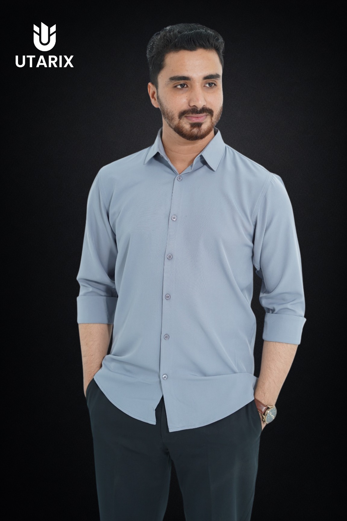 Micro-Spandex Fabric Formal Shirt-Ash